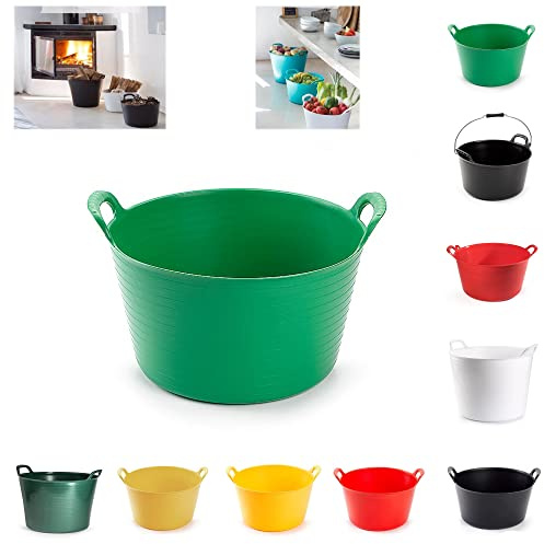 Flexibler Aufbewahrungseimer aus robustem Kunststoff, für Zuhause, Garten, Wäsche, Spielzeug, Küche, Schutt, 2 Griffe, recycelte Wanne (15 l, Grüner Flexi-Wanne)