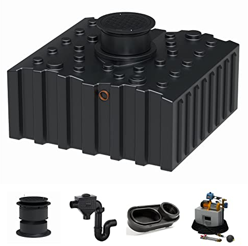 Zisterne Flachtank 5000 Liter Komfort V inkl. Ausgleichsdom, Deckel, Regenwasserfilter mit Siphon, beruhigtem Zulauf und Regenwasserpumpen-Set - Regenwasserbehälter bzw. Regenwassertank unterirdisch