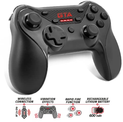 ADVANCE GTA - Manette PC Sans Fil - COMPATIBLE PS3/PC et ANDROID TV - Manette de Jeu Ergonomique avec joystick Asymétrique - Fonction Vibration via 2 Moteurs - Bouton Rapid'Fire - Autonomie de 12h