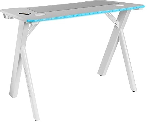 Mars Gaming MGD100RGBW, RGB-spelskrivbord, XXL musmatta, headset + flaskhållare, 100 x 60 cm, vit