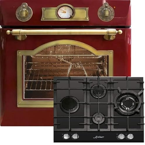Kaiser Gas Herd Set EH 6355 RotEm + KCG 6394 Turbo Romb, Elektro Backofenset, Autark, 79L, Einbau Backofen, 8 Funktionen + Glaskeramik Gaskochfeld 60 cm, WOK, Gas Herd, Propan/Erdgas/Fl.Gas