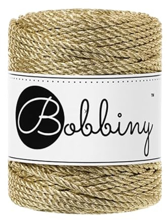Bobbiny Makramee-Seil, 3 mm, 3-lagig, metallisch, 50 m, goldfarben