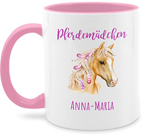 Tasse Tassen 325ml - Pferd - Pferdemädchen Wunschname - Pferde Geschenk Mädchen Personalisierte Geschenke Pferdemädchen Geschenke für Mädchen Reiten Sachen mit Namen - 325 ml - Rosa - anpassen