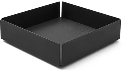 Eglooh - Dafne - Taschenleerer mit Struktur aus schwarzem Stahl - Innerer Boden aus echtem Leder Schwarz - Schreibtisch Organizer mit modernem Design - cm 14,5 x 14,5 x H.4 - Made in Italy