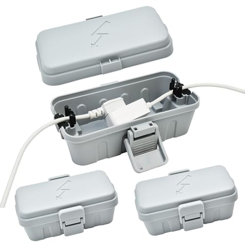 Hrensaw 3PCS Small Weatherproof Electrical Connection Box(Inner 5.5x3x2.2inch),Outdoor Electrical Box,Waterproof Extension Cord Covers for Plug, Extension Cables, Holiday Lights,Grey