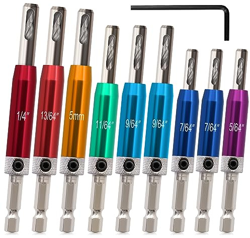 K Kwokker 9PCS Hinge Drill Bit Set, Self Centering Drill Bit Set 1/4 Hex Shank 5/16 Vix Bit for Hinges Hardware Pilot Hole Drill Bit Cabinet Wood Window Door Pilot Hole Stainless Steel