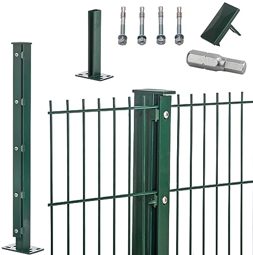 Doppelstabmattenzaun zum Aufdübeln 656 in Moosgrün | Gartenzaun | Stabmattenzaun | mit Fußplatte 300mm | 10-63 cm