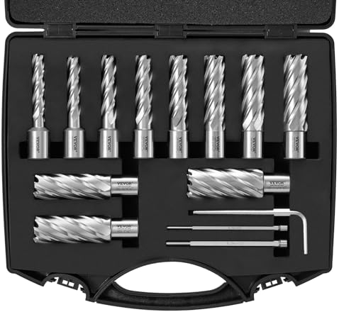 VEVOR Kronenbohrer-Set Metall 13 tlg. 7/16, 1/2, 9/16, 11/16, 5/8, 3/4, 13/16, 7/8, 15/16, 1, 1-1/16 Zoll, Kernbohrer-Satz 50,8 mm Schnitttiefe Ringschneider-Set, Zubehör für Magnetbohrmaschinen
