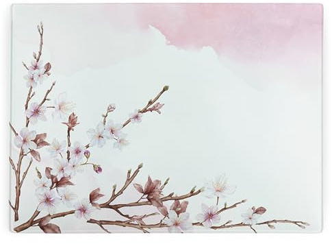 Tabla de cortar de cristal para cocina, diseño de flor de cerezo, rectangular, grande, protector de encimera, tabla lisa, tabla de cortar de cocina, protector de encimera con pies antideslizantes, 39