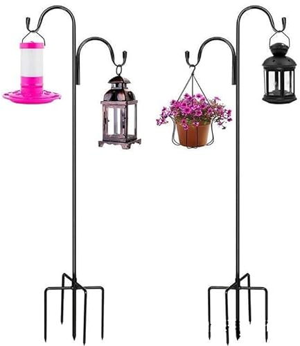 GOVNPJ Ganci di Pastore Doppi Ganci 2 Pezzi 124 cm Ganci da Giardinaggio, Paletto da Giardino in Metallo con Gancio 5 Artigli, per mangiatoie Uccelli, Lanterne,Natale,Sfera di Fiori, Matrimoni