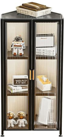 CUNTO Eckschrank, Bodenvitrinenschrank mit Glastür, moderner Sideboard-Buffetschrank, freistehender Aufbewahrungsorganisator für kleinen Raum im Wohnzimmer/Schlafzimmer/Küche (Größe: 3 Etagen)