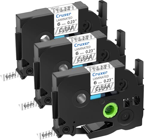 Cruxer 3er-Packung Kompatibel für P-touch TZe-111 TZe111 Clear Laminierte Bänder Schwarz Text 6mm Transparent Schriftband Ersatz für Ptouch PT-H100R PT-200 PT-H110 PT-D410 PT-E110VP Etikettendrucker