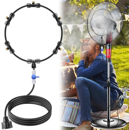 Set de Nebulización de 6.5m para Refrigeración con Ventilador, Nebulizador de Agua con 6 Boquillas de Latón, Nebulización al Aire Libre para Enfriar Balcones Exteriores, Jardines, Invernaderos y