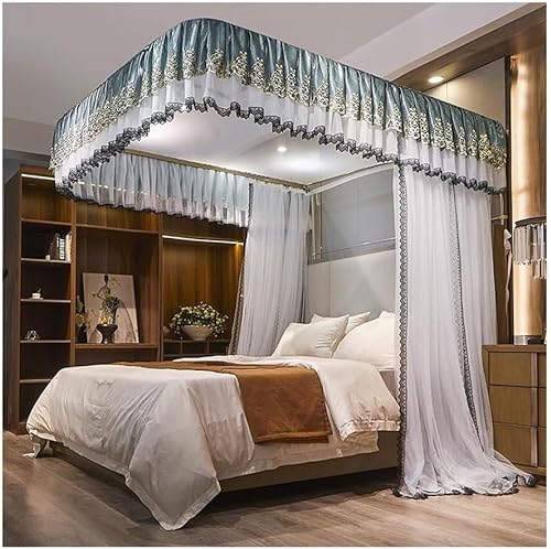 Gekräuseltes Baldachin-Moskitonetz für Einzel- und Doppelbetten mit Metallhalterung (Farbe: Lila-2, Größe: 180 x 200 cm) (Farbe: Blau-4, Größe: 180 x 200 cm)