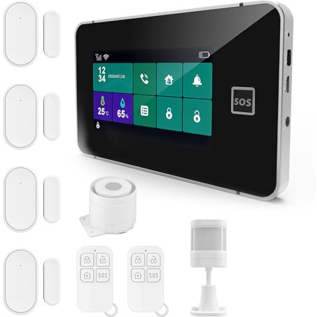 Swokely 2G/WiFi GSM Tuya Wireless Home Alarm System 4.3-inch Full Touch Screen Alarm Panel SOS Anti-theft Alarm Temperature and Humidity Wireless Alarm System for Home Security