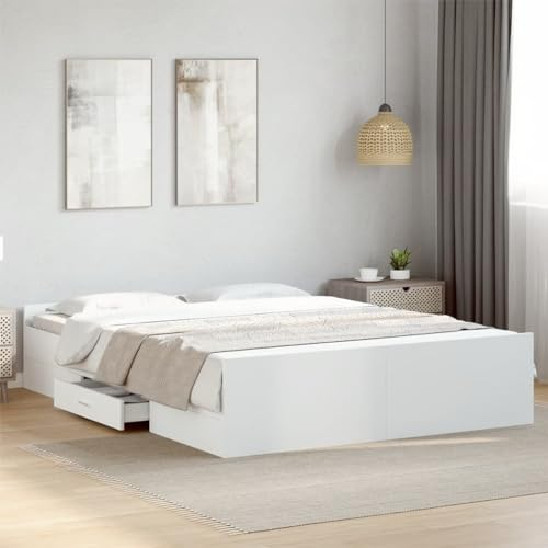 Faroom Bett mit Stauraum 160x200 cm Einzelbett mit Schubkästen Holzbett Stauraumbett Kinderbett Jugendzimmer Kojenbett Bettrahmen mit Lattenrost Weiß