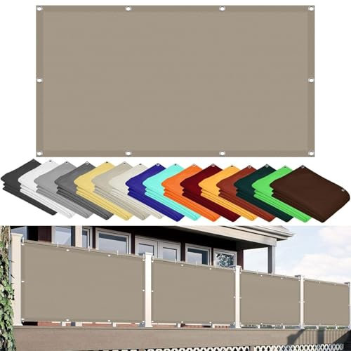 Sichtschutz mit Ösen 70 x 170 cm Wasserdicht Balkon Sichtschutz Segel Uv-Schutz 98% Reißfest, Ohne Bohren, inkl Seil Schattenspender Garten Balkon Terrasse, Taupe