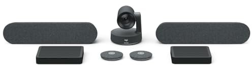 Logitech Rally Plus - Kit telecamera per videoconferenza 4K UltraHD (UHD), fotocamera da rally, display e hub da tavolo, 2 altoparlanti da rally, 2 microfoni da rally, telecomando, certificato per