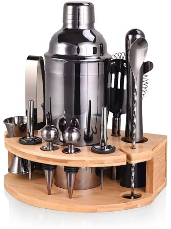Esmula 12 Pieces Cocktail Shaker Set, 750 ml Black Stainless Steel Bartender Kit, Gift for Men, Women, Friends, Home Stylish Bar Tool Set with Cocktail Recipe Book