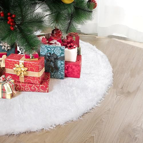 Bixury Cache Pied Sapin de Noel, 78cm Jupe de Sapin de Noel Peluche Neige Tapis de Sapin Blanc Couvre Pied, Couvre-Pied de Sapin de Noël pour la Decortion Sapin de Noel pour la Maison de Fête de Noël