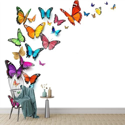 Panorama-Art Fototapete Bunte Schmetterlinge 200 x 140cm Vlies Tapeten Teenager Moderne Wandtapete Wohnzimmer Schlafzimmer UV-Schutz