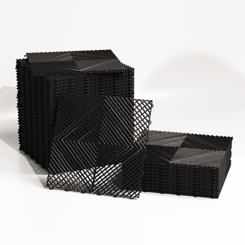 MISTER TILE Lot de 25 Dalles Garage PVC Clipsable 40x40x1,8 cm Blanc (4 m²) Dalle Clipsable Ajourée Résistante Antidérapante et Drainante Revêtements de Sol Extérieur Intérieur Terrasse Spa Jardin