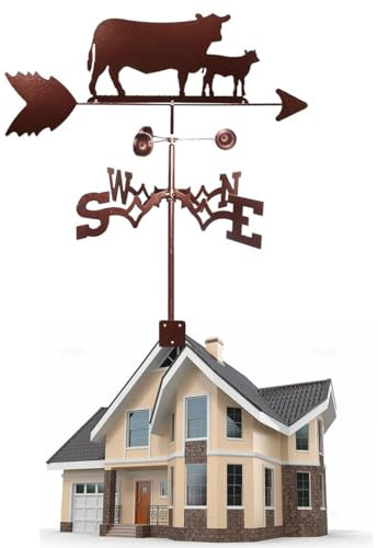 GFLCWYP Kuh-Silhouette-Wetterfahne Windrichtungsanzeige Wetterfahne Aus Schmiedeeisen Für Den Innenhof Kreative Kuhskulpturen Wetterhahn Aus Metall Messwerkzeug
