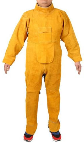 DSQIANG Cowhide Welded One-Piece Lace-Up Suit Hitzebeständiger Schweißeranzug Mit Fußschützern XL/XXL(Yellow,XL)