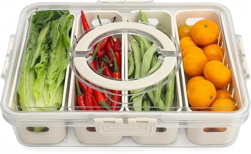 LATERN 4 en 1 Contenedor de Alimentos para Refrigerador, Organizador Hermético a Prueba de Fugas con 4 Coladores Extraíbles para Refrigerios Dulces Ensaladas Frutas Verduras Carne Conservador Fresco