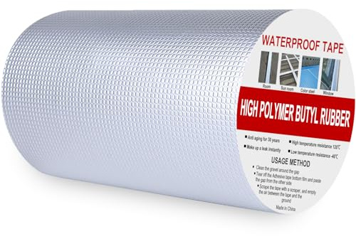 Rusoz Breites Bitumenband Selbstklebend 200mm x 5m, Butylband Wasserdichtes klebeband Alufolie Dickes Dichtband Vielseitiges, Für Dachleckage Oberflächenriss Wohnwagen Rohr Glas Fenster