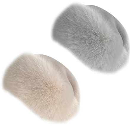 Asudaro 2/3 Stück Fellmütze Damen, Fellmütze Pelzmütze Damen Wintermütze Kunstpelz Fuchspelzmütze Plüsch Baskenmütze Schneemütze Warm Weich Stirnband Hut,Grau+Beige