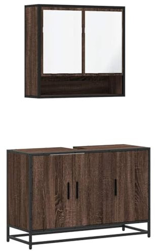 vidaXL 2-TLG. Badmöbel-Set Braun Eichen-Optik Holzwerkstoff, Badezimmermöbel-Set, Badschrank, Waschtischunterschrank, Badezimmerschrank