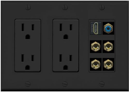 RiteAV 2 altavoces 4 banana Binding Post Wall Plate con 1 HDMI y RCA Jack - 2 salidas [negro/negro]