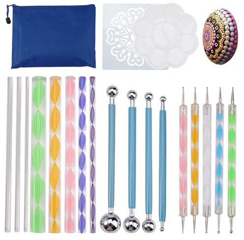 19 Stücke Dot Painting Werkzeug, Dotting Tools für Steine, Punktmalerei Set Dauerhaft, Mandala Dotting Schablonen, Mandala Rock Punktierung für DIY Malerei, Handwerk, Polymerton, Steinzeichnung