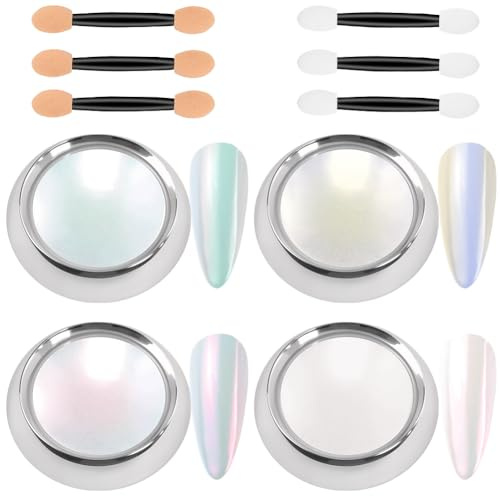 LOPHE Lot de 4 poudres à ongles effet miroir chromées avec 6 bâtons d'ombre à paupières, poudre pigmentée scintillante pour décoration (4 couleurs)