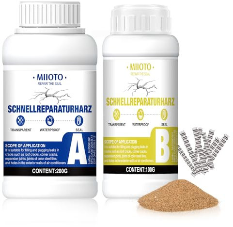 Miioto Estrich Reparatur Set,Epoxidharzmörtel,Schnellreparaturharz | Gießharz 300g Quarzsand 200g Estrichklammern 30 Stück | für Epoxidharz Injektionsharz Vergussmasse Laminierharz zum Risse Verharzen