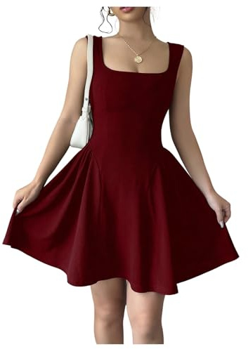 GORGLITTER Black Dress for Women A Line Sleeveless Skater Square Neck Dress | Ruffle Mini Tank Sundress, Swing Dress, Black Mini Dress for Going Out, Summer, Halloween, Date, Party