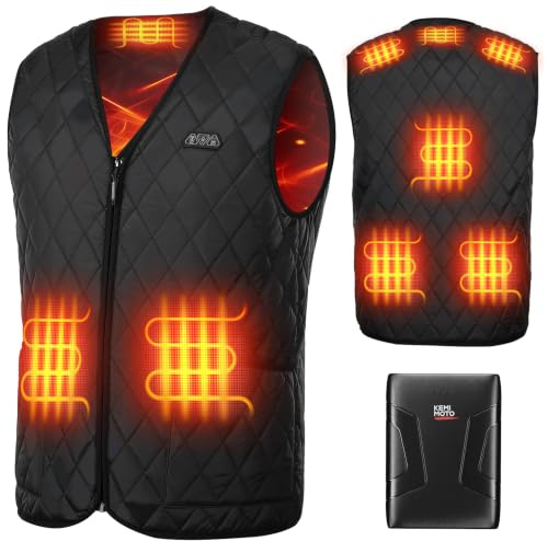 KEMIMOTO Gilet Chauffant Homme, Double Contrôle 8 Zones de Chaleur, Batterie 10000 mAh, Veste Chauffante Homme Thermique Intelligent avec Col en V, 3 Niveaux de Chaleur Idéal pour L'hiver