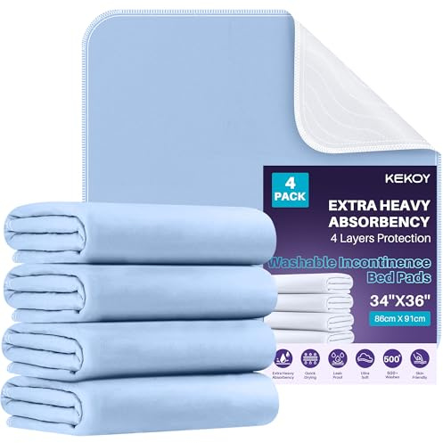 Kekoy Empapadores Cama Adultos Lavables, Empapadores Lavables (Reutilizable): Funciona como Compresas Incontinencia, Colchón Entrenamiento Baño – para Ancianos, Adulto | 4 Unidades, 86x91 cm