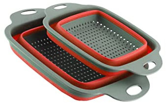 Gatuida 2piezas Cesta De Drenaje Plegable y Telescópica Para Hogar Cocina Cesta De Lavado De Color Rojo