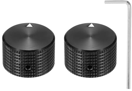 QUARKZMAN 2Stk Aluminium Potentiometer Knöpfe, 6mm x 25mm x 15.5mm Schwarz | Universelle Lautstärke Tonregler Knöpfe mit Schraubenschlüssel für Gitarre, Bass, Plaid