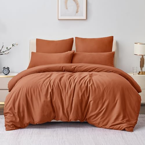 Aisbo Bettwäsche 200x200 3teilig Orange Gebrannt - Mikrofaser Bettwäsche-Sets mit Reißverschluss, ÖKO-TEX Bettbezug 200x200cm 3tlg mit Kissenbezug 80x80 cm, Weich und Bügelfrei