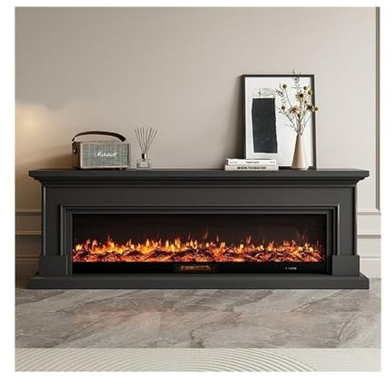 Zhaoj24-05 Meuble TV avec cheminée de Style français, Meuble de Divertissement Moderne et décoratif avec cheminées électriques à LED, Faible Bruit Cheminées décoratives(Noir,Petit)