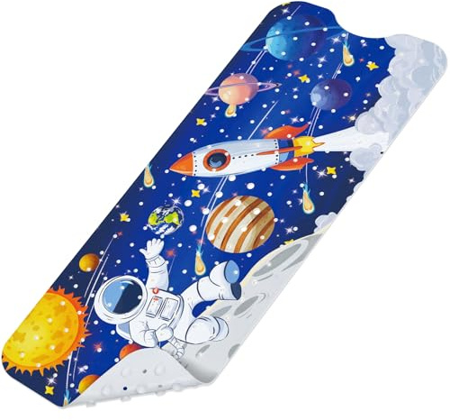 SHUCHING Alfombra Bañera Antideslizante Infantil Planetas 100 x 40 cm | Alfombra Ducha Antideslizante Niños, Alfombrilla Baño Antideslizante Bebe, Antimoho y Antibacteriana, Sin BPA