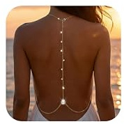 Gold Plated Body Chain for Women, Adjustable Rhinestone Layered Bikini Belly & Waist Chain, Sexy Back Jewelry for Beach Vacation & Parties(Back(8Diamonds))