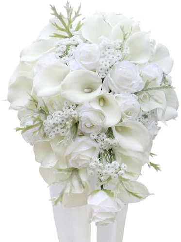 Les fleurs à la main, Lys calla artificiels blancs de 26 cm for mariage, décoration d'intérieur, remise diplôme, fête, anniversaire