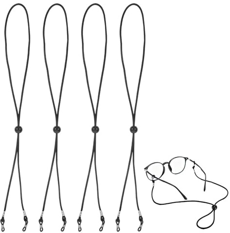 ISSANG Lot de 4 cordons à lunettes réglables pour homme et femme - Noir - Pour lunettes de soleil et lunettes de lecture