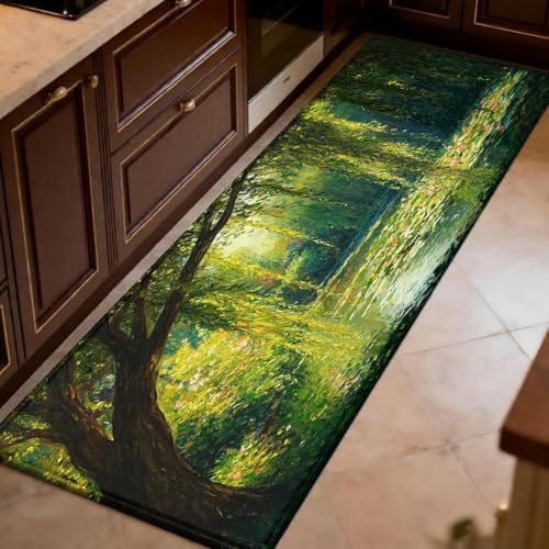Verde Tappeto cucina antiscivolo lavabile 50 x 200 cm Stagno di loto estivo e salici Tappeto passatoia lungo, tappeti runner e tappeto corridoio per ingresso