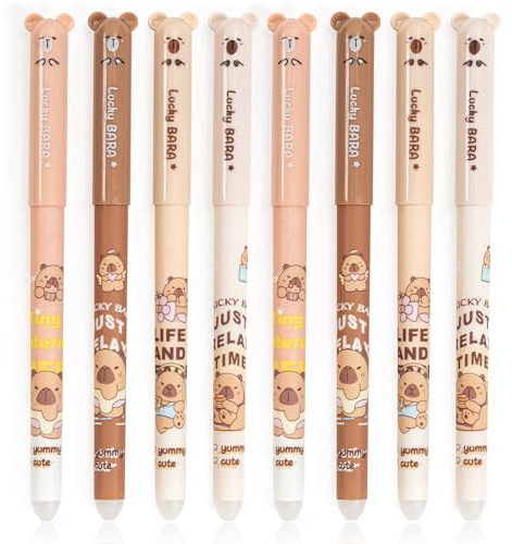 Zouwel 8er Set Capybara Radierbarer Kugelschreiber mit Capybara Designs | 0.5mm Spitze Radierbare Stifte für Schule & Geschenk zu Schulanfang