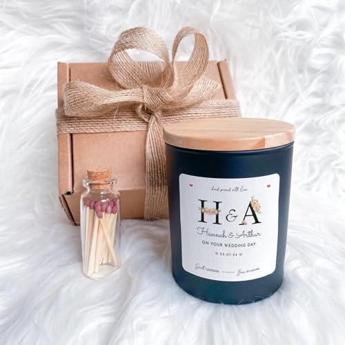 Pomchick - Personalised Wedding Candle Gift | Vegan Scented Keepsake for Bride, Groom, Newlyweds | Couple Wedding Day Gift